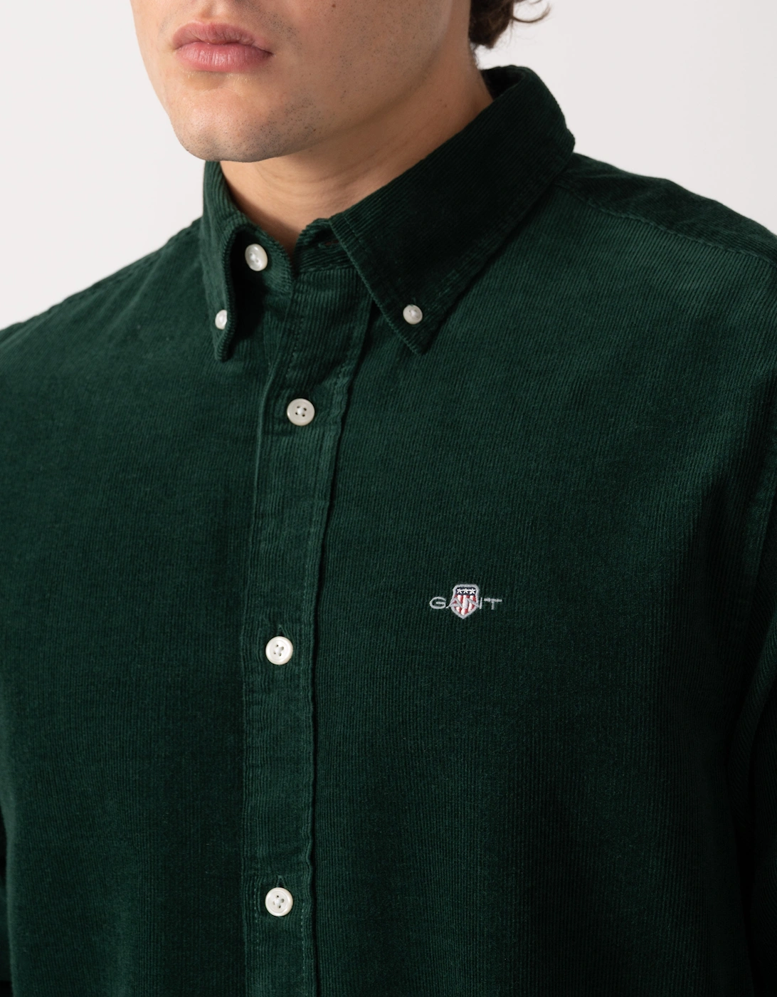 GANT Mens Regular Fit Corduroy Shirt - 374 Tartan Green