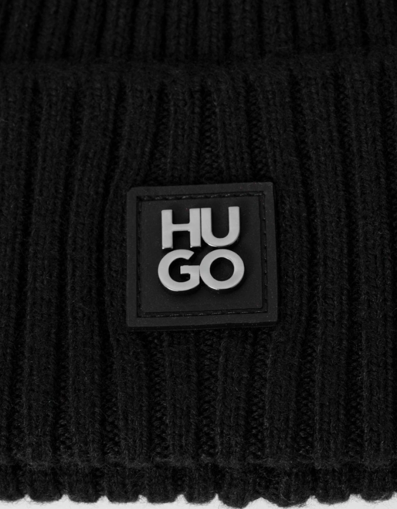HUGO Xola Metal Mens Virgin-Wool Beanie Hat with Stacked Logo