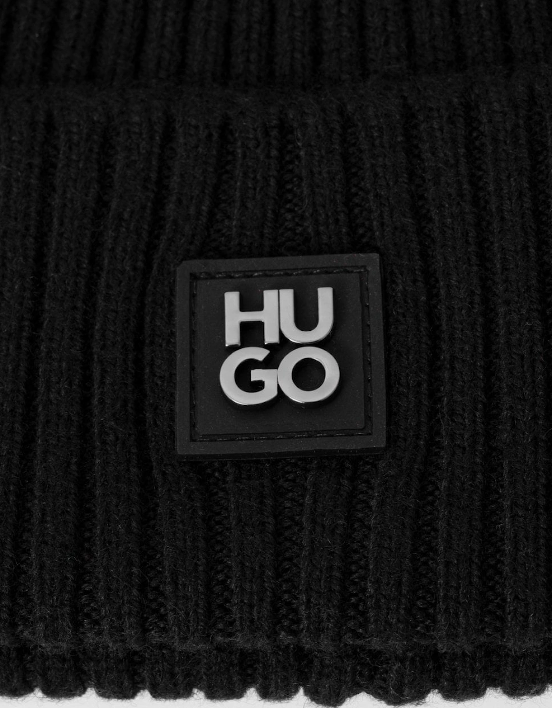 HUGO Xola Metal Mens Virgin-Wool Beanie Hat with Stacked Logo