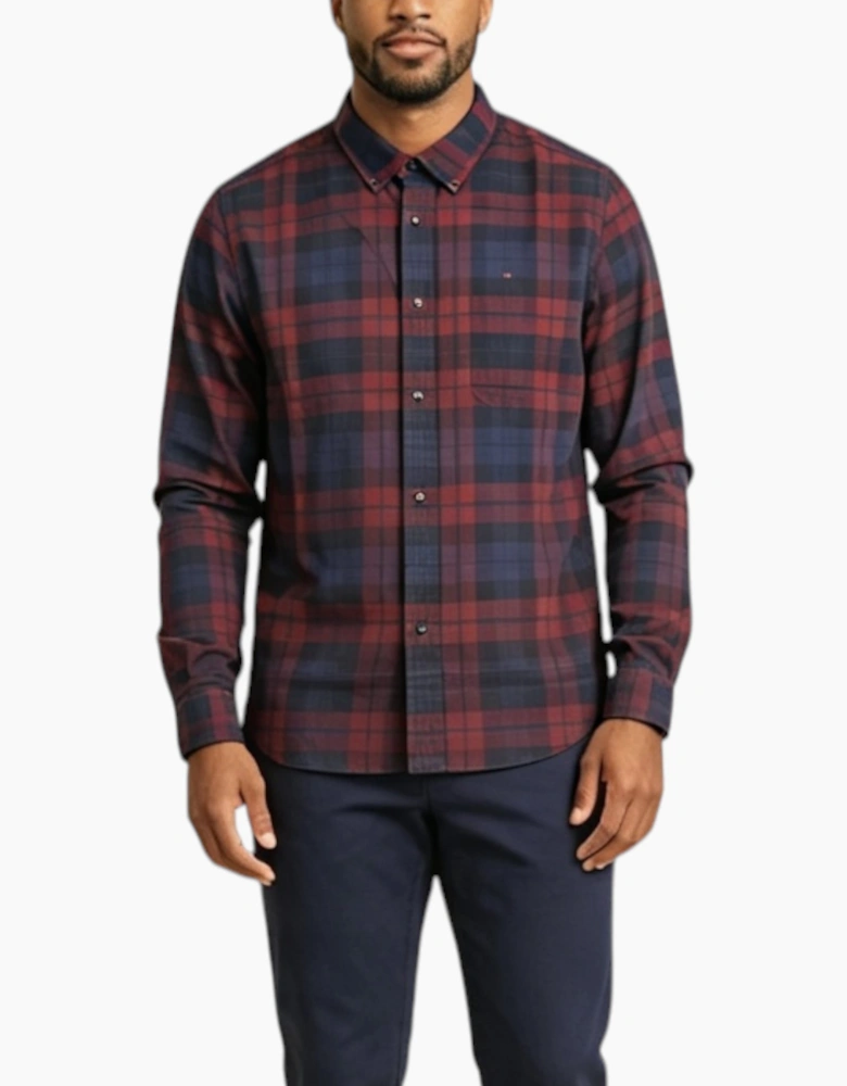 TOMMY HILFIGER Mens Shirt Oxford Lightweight Long Sleeve Regular Fit Red Check