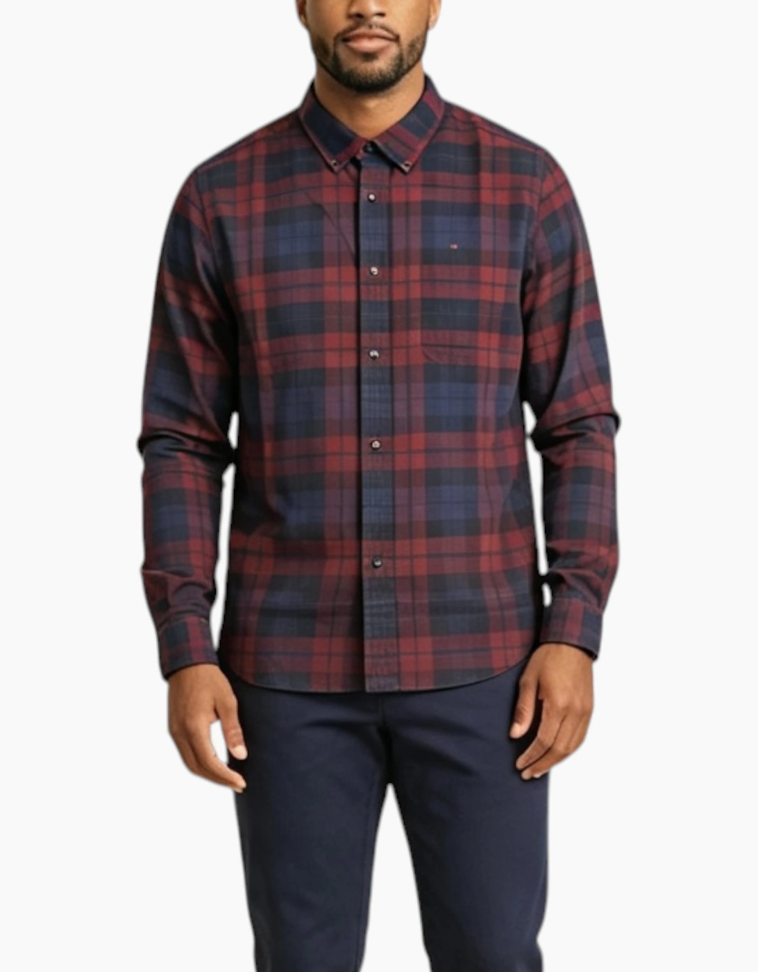 TOMMY HILFIGER Mens Shirt Oxford Lightweight Long Sleeve Regular Fit Red Check