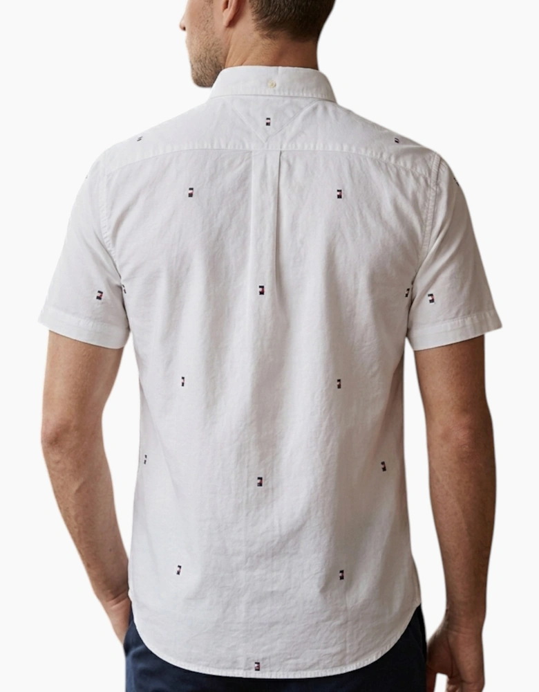 TOMMY HILFIGER Mens Shirt Oxford Lightweight Short Sleeve Regular Fit White Flag