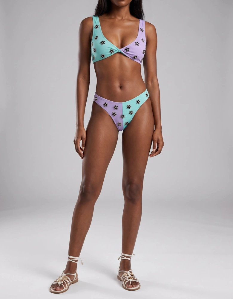 Luna Two-Tone Floral Embellished Bikini In Stock