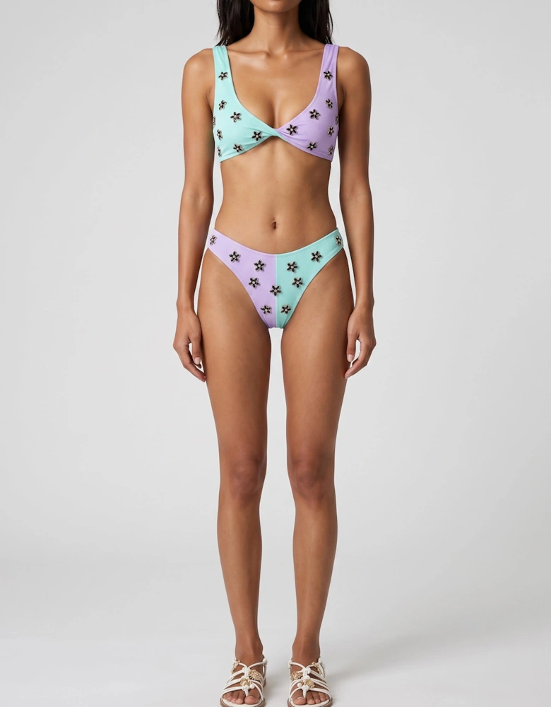 Luna Two-Tone Floral Embellished Bikini In Stock