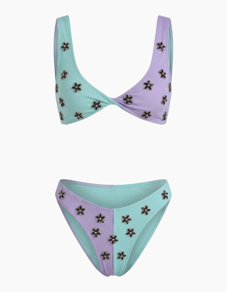 Luna Two-Tone Floral Embellished Bikini In Stock