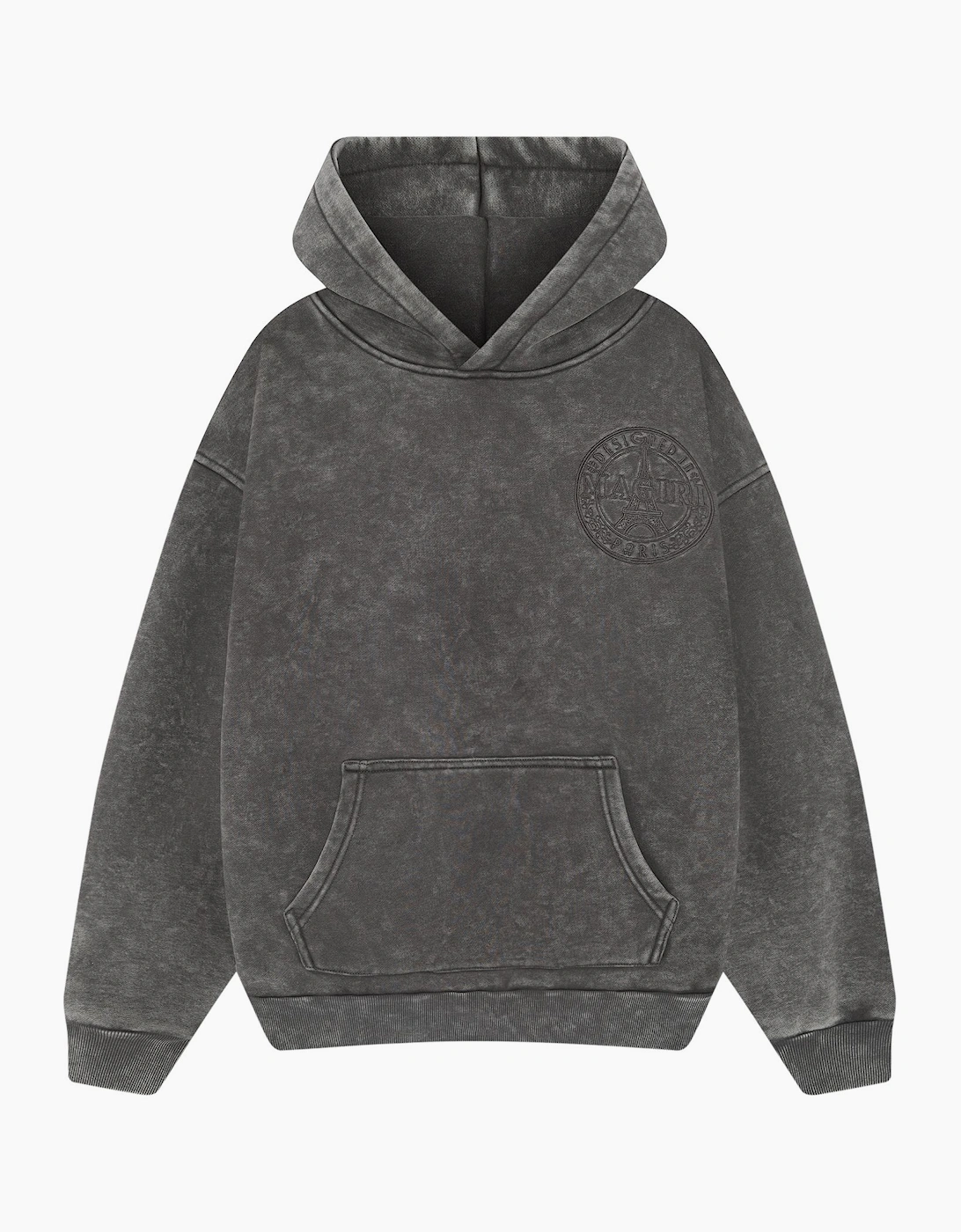 Magiri Men's Magiri Embroidered Acid Wash Hoodie in Washed Grey
