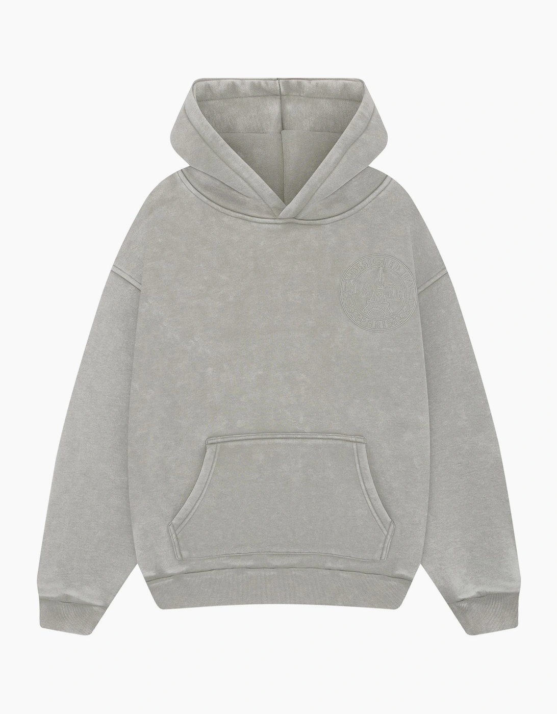 Magiri Men's Magiri Embroidered Acid Wash Hoodie in Washed Oatmeal - Grey