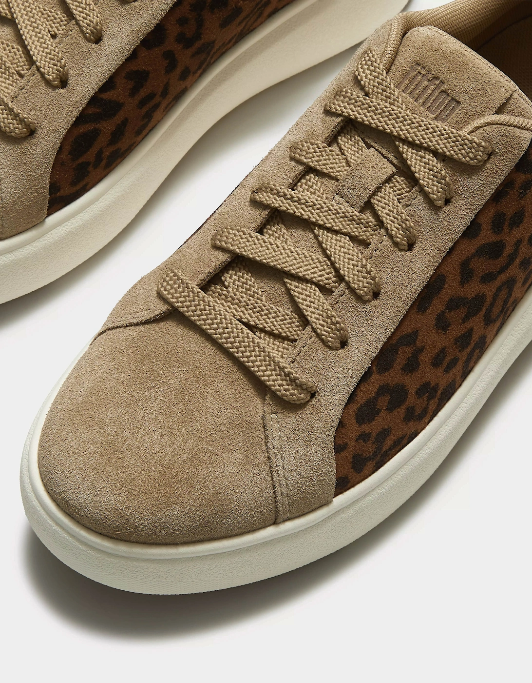 FitFlop Womens RTG Suede Leopard Lace Up Trainers - Cappuccino 923