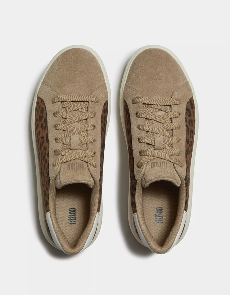 FitFlop Womens RTG Suede Leopard Lace Up Trainers - Cappuccino 923