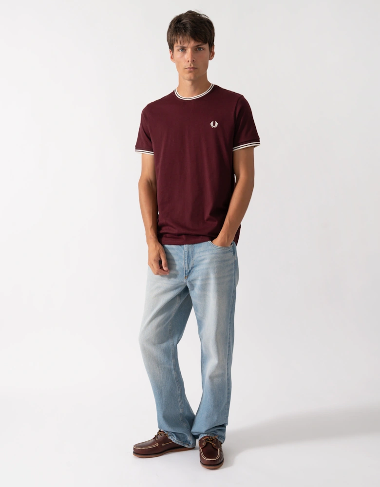 Fred Perry Mens Twin Tipped T-Shirt - Oxblood/Ecru 64A