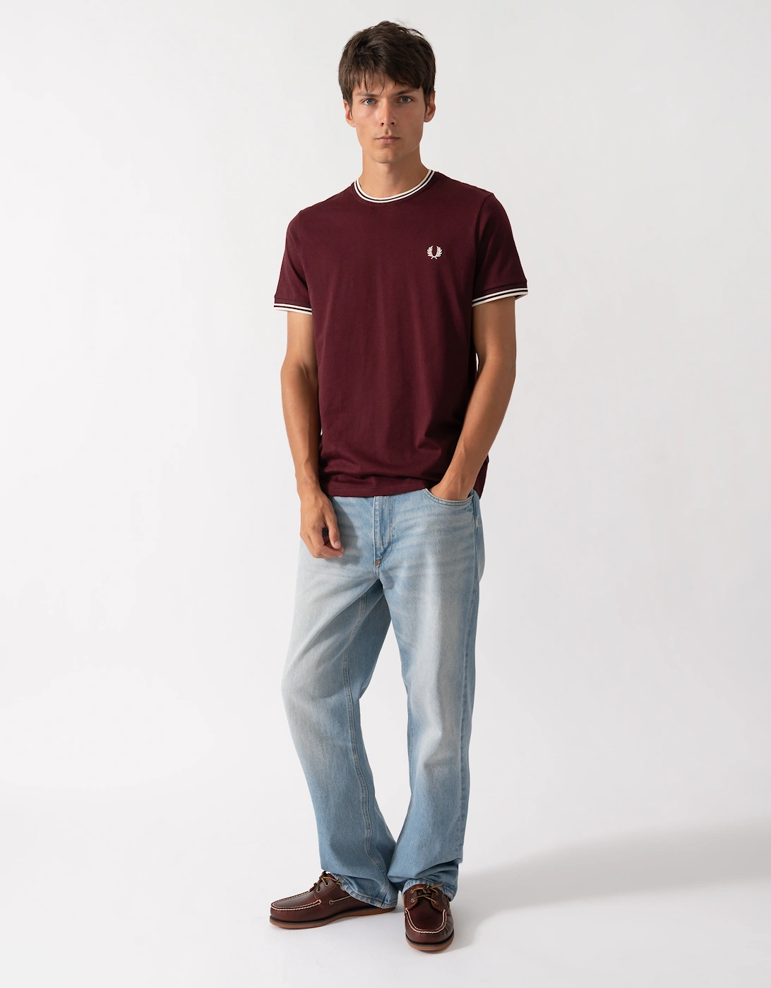Fred Perry Mens Twin Tipped T-Shirt - Oxblood/Ecru 64A