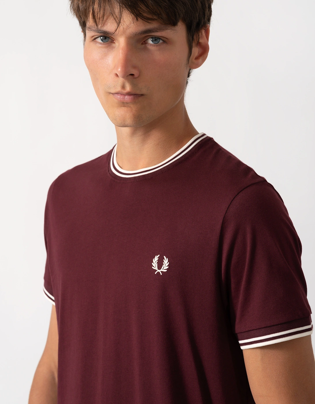 Fred Perry Mens Twin Tipped T-Shirt - Oxblood/Ecru 64A