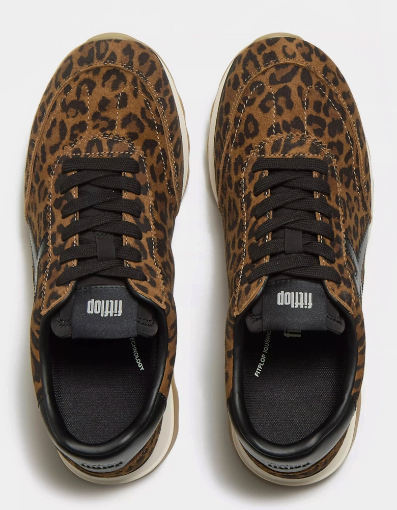 FitFlop Womens Retro-Q FF Suede Leopard Trainers - Tan/Black E76