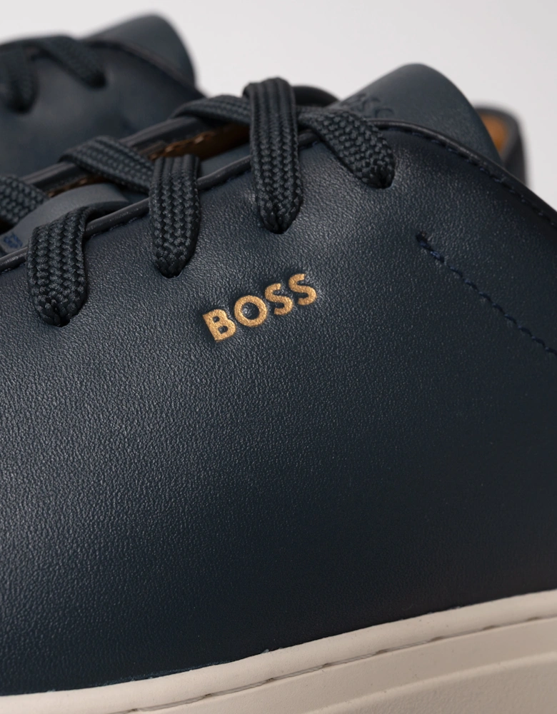 BOSS Orange Kieran Mens Cupsole sneakers in smooth leather with gold-tone logo - Black 005 - Dark Blue 401