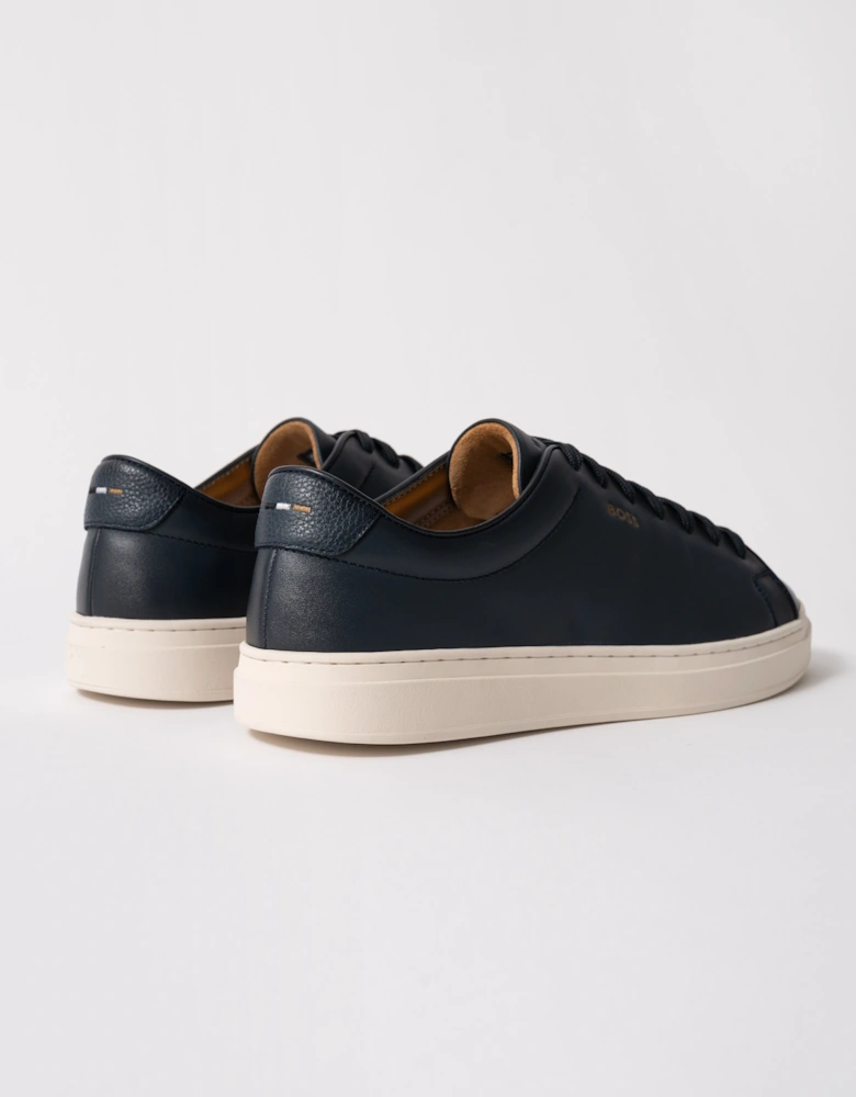 BOSS Orange Kieran Mens Cupsole sneakers in smooth leather with gold-tone logo - Black 005 - Dark Blue 401