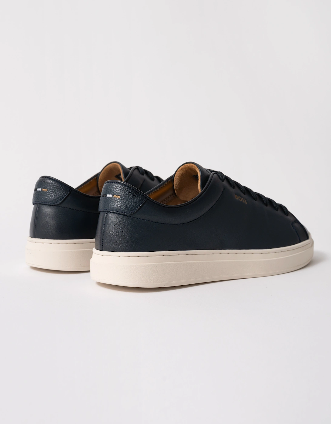 BOSS Orange Kieran Mens Cupsole sneakers in smooth leather with gold-tone logo - Black 005 - Dark Blue 401