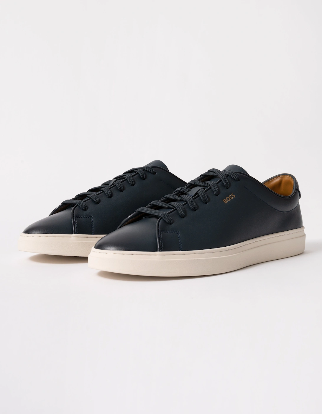 BOSS Orange Kieran Mens Cupsole sneakers in smooth leather with gold-tone logo - Black 005 - Dark Blue 401