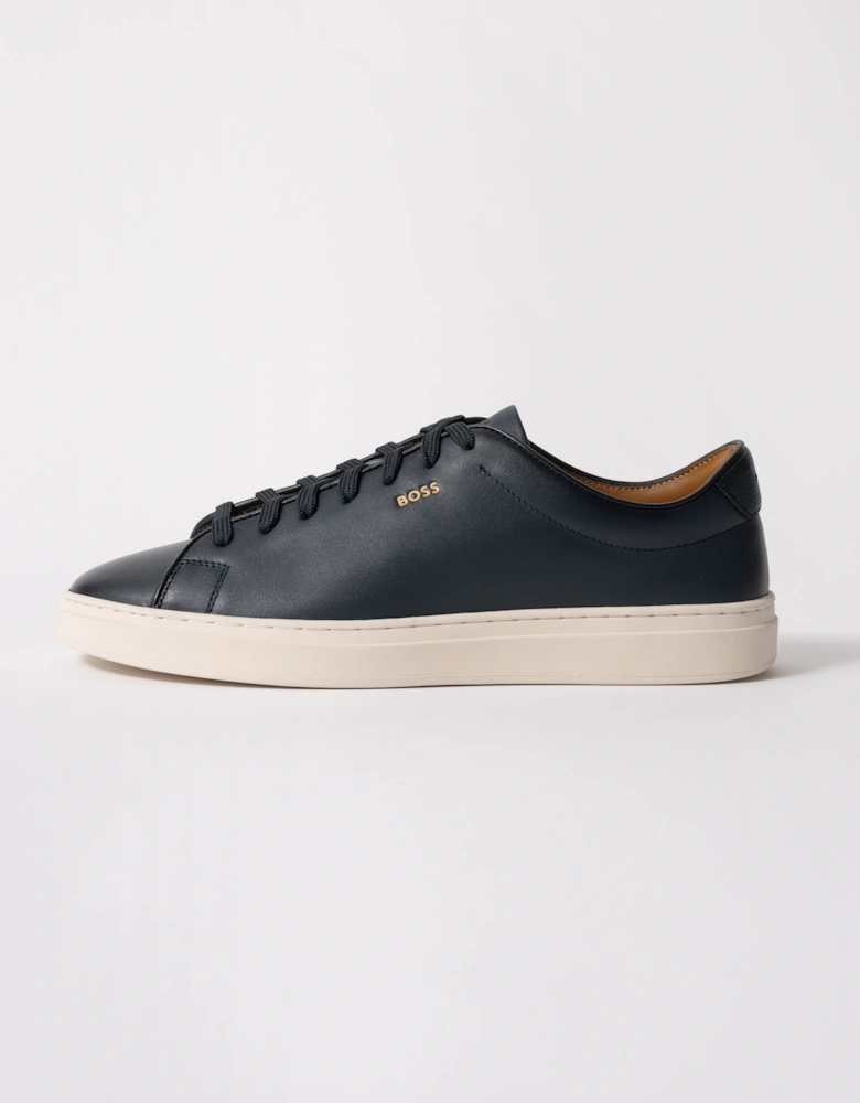 BOSS Orange Kieran Mens Cupsole sneakers in smooth leather with gold-tone logo - Black 005 - Dark Blue 401