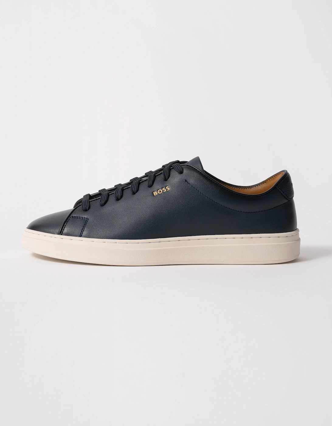 BOSS Orange Kieran Mens Cupsole sneakers in smooth leather with gold-tone logo - Black 005 - Dark Blue 401