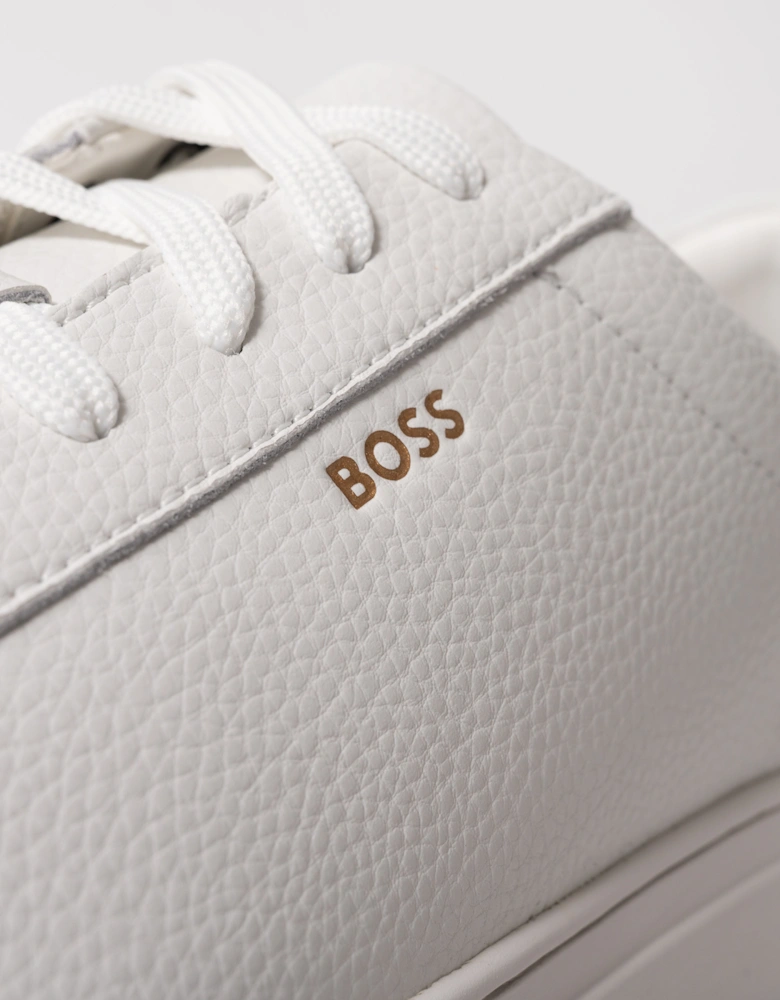BOSS Orange Kieran Mens Grained-leather trainers with rubber sole - White 100