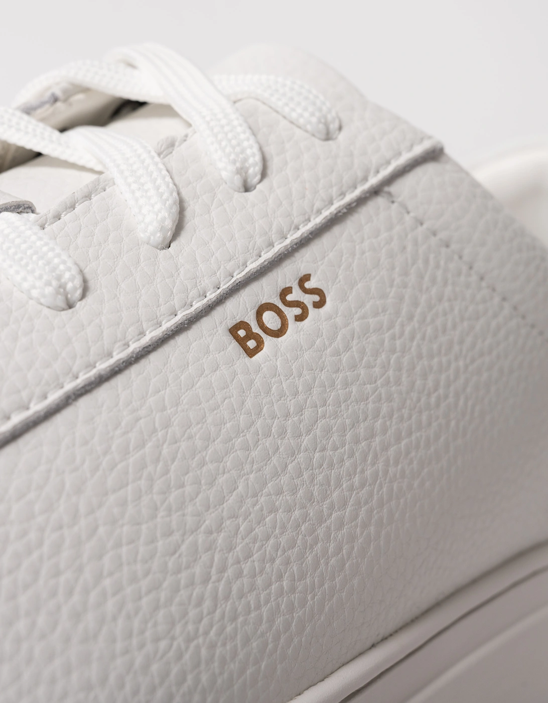 BOSS Orange Kieran Mens Grained-leather trainers with rubber sole - White 100