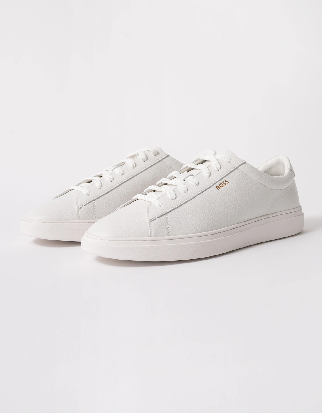 BOSS Orange Kieran Mens Grained-leather trainers with rubber sole - White 100