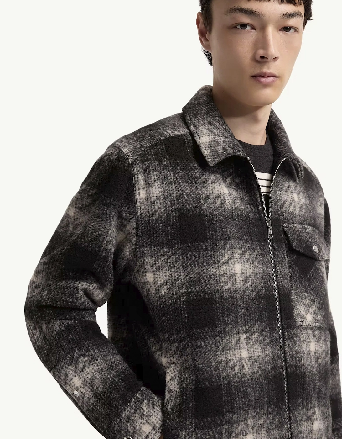 Checkered Zip Overshirt Black