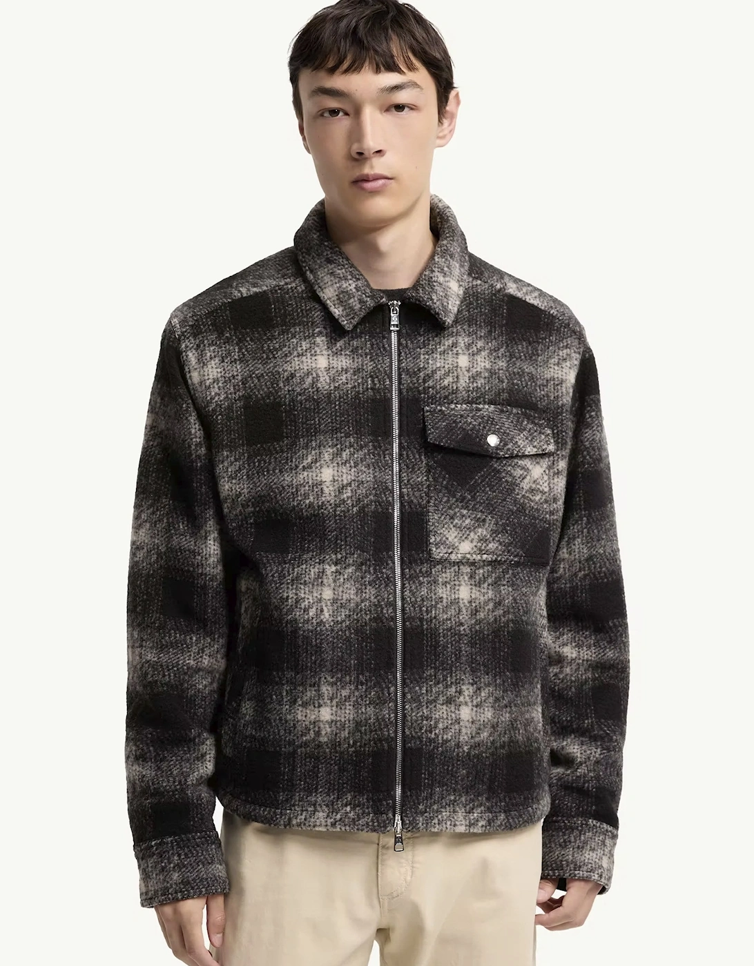 Checkered Zip Overshirt Black