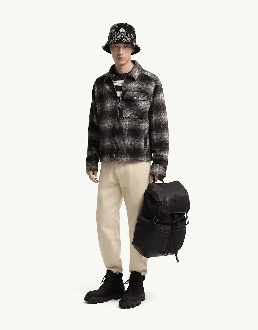 Checkered Zip Overshirt Black