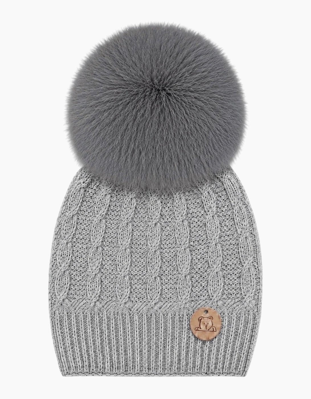Grey Knit Faux Fur Cable Hat
