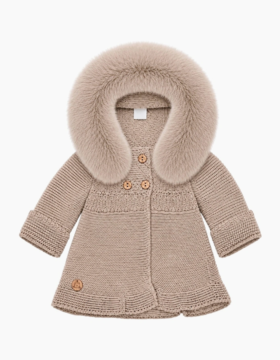 Deep Sand Knit Faux Fur Trim Cardigan