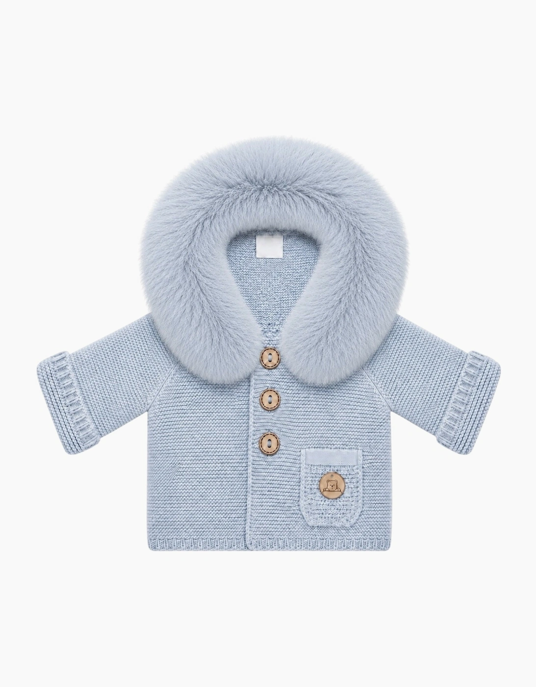 Powder Blue Knit Real Fur Trim Cardigan