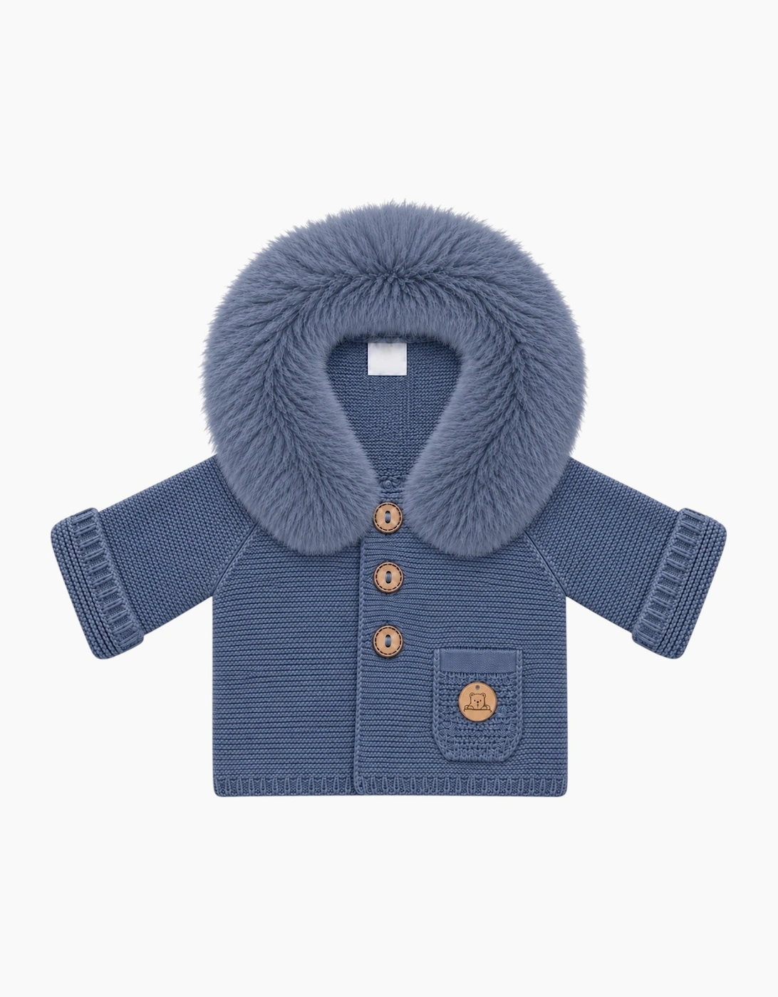 Bruma Blue Knit Real Fur Trim Cardigan