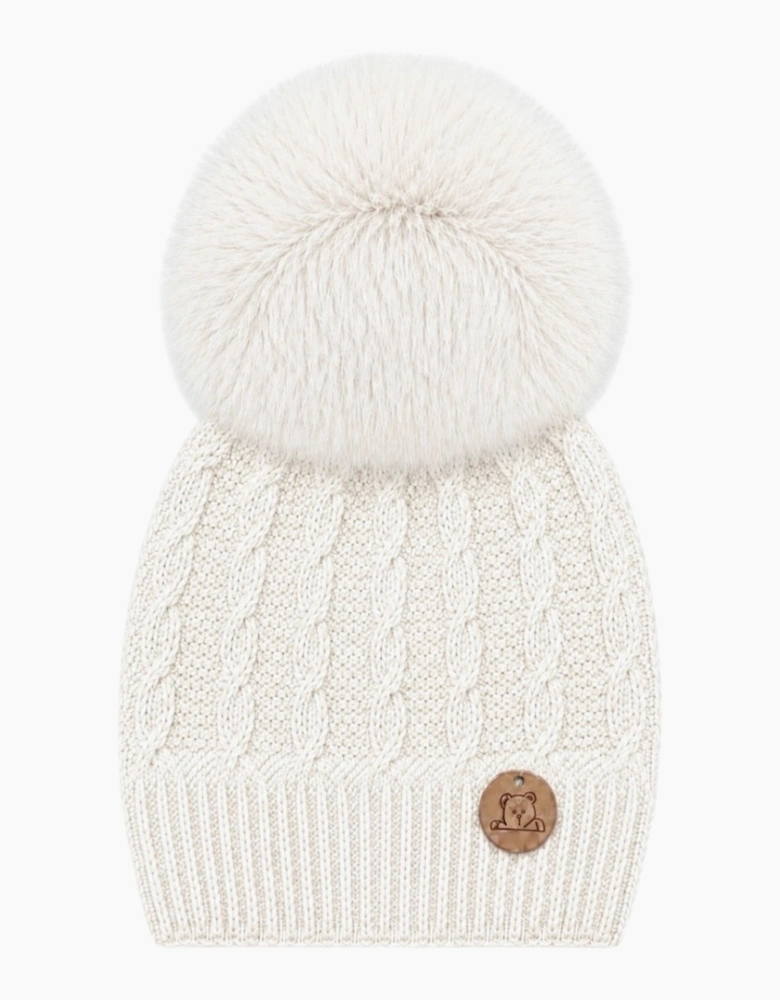 Ivory Knit Faux Fur Cable Hat