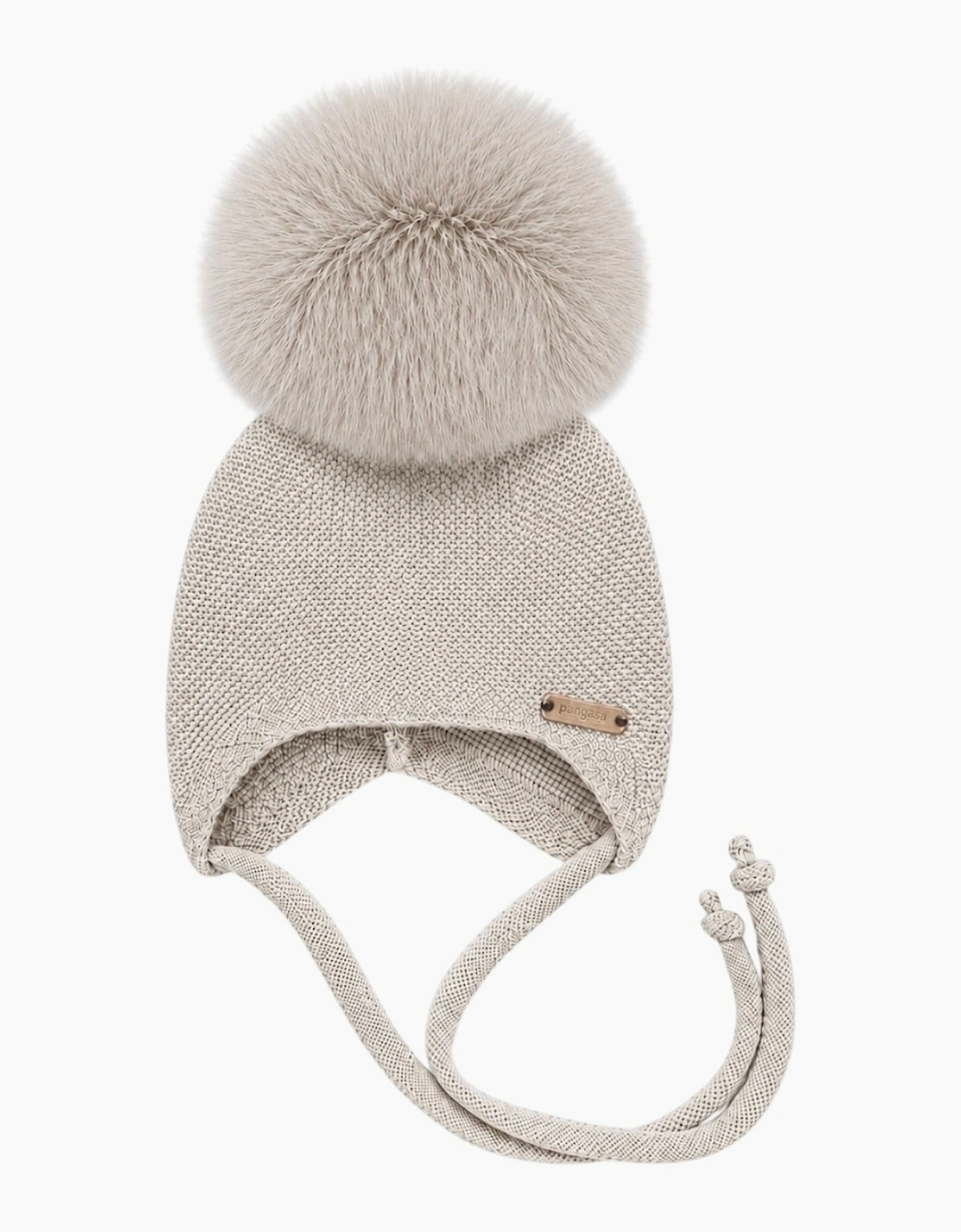 Light Camel Knit Real Fur Tie Hat