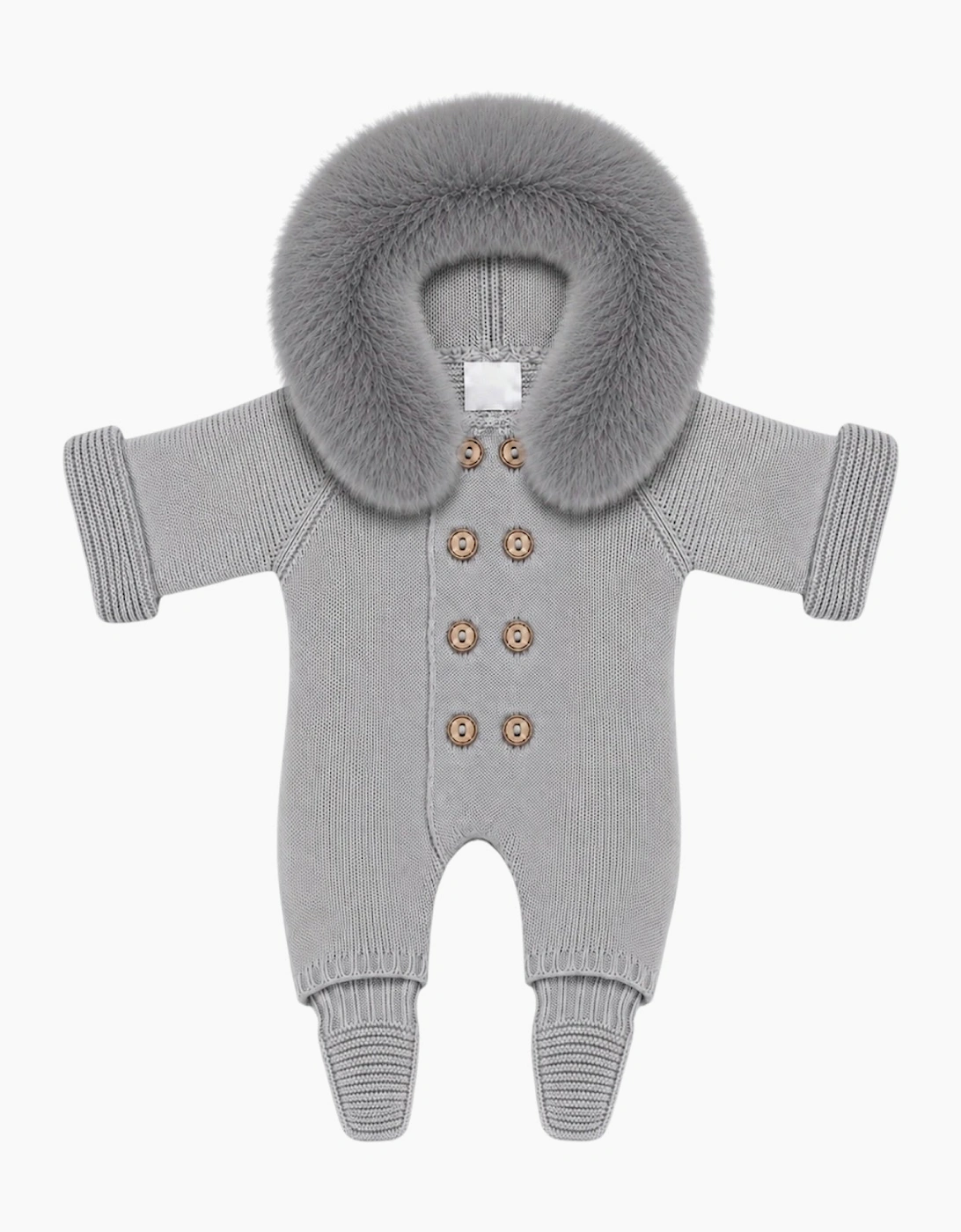Grey Knit Faux Fur Trim Pramsuit