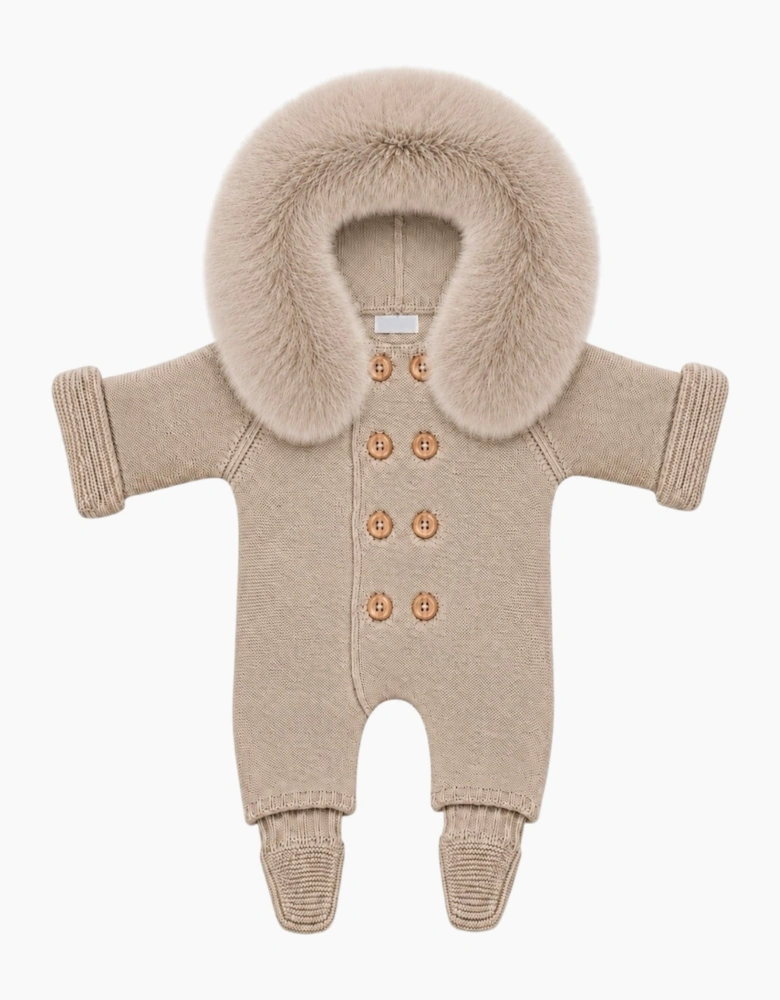 Deep Sand Knit Faux Fur Trim Pramsuit