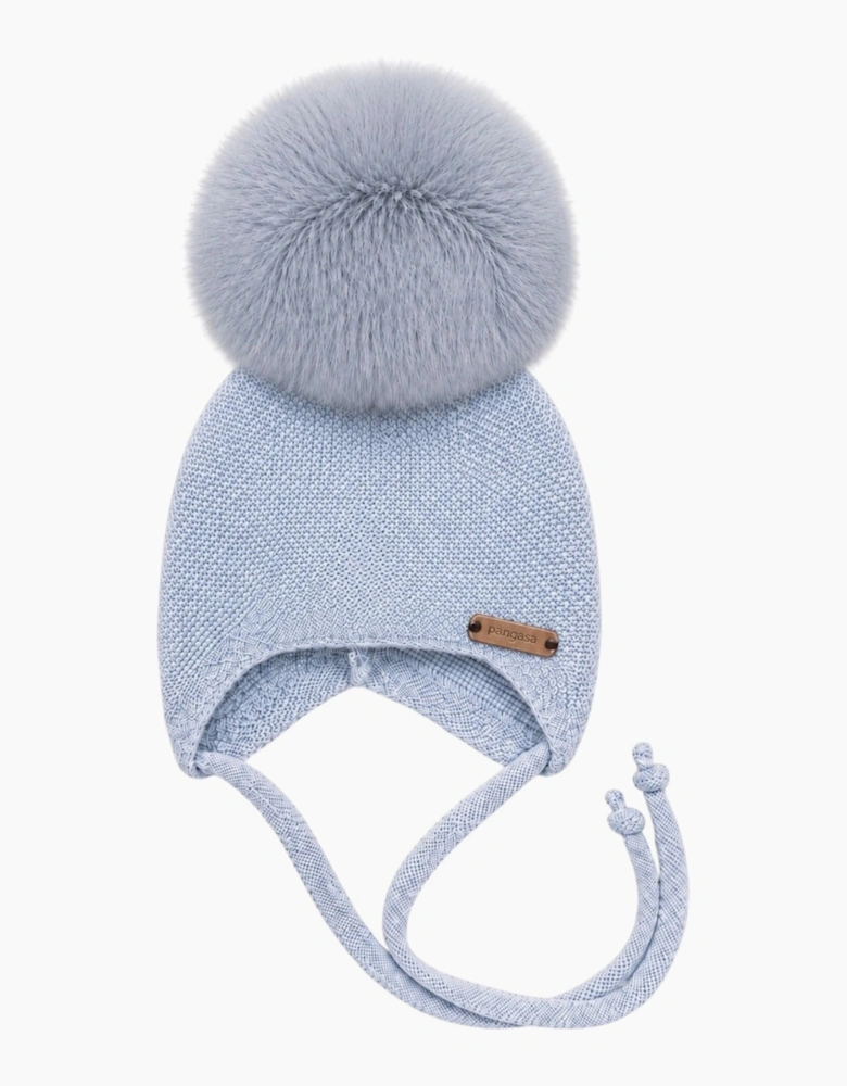Powder Blue Knit Faux Fur Tie Hat