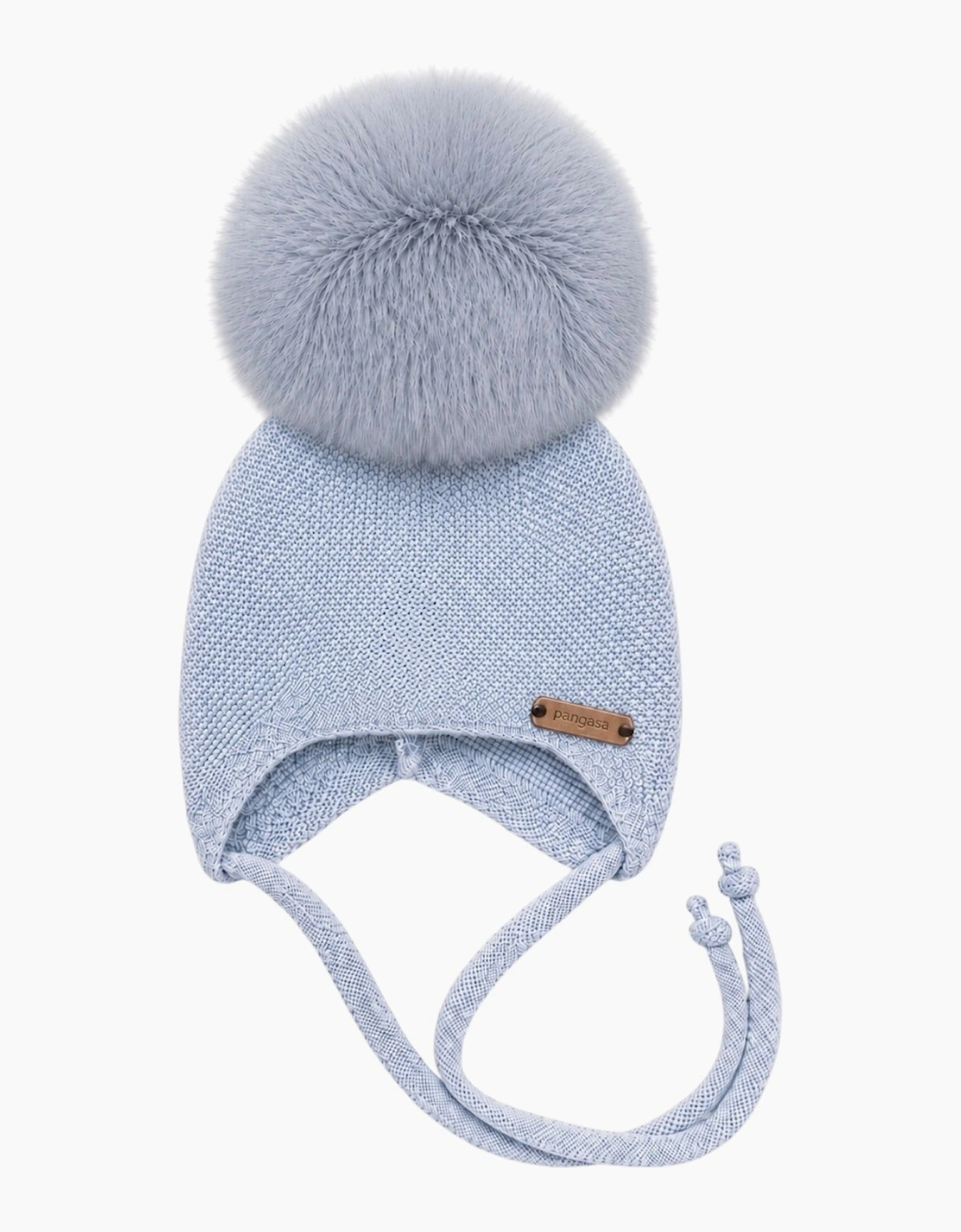 Powder Blue Knit Faux Fur Tie Hat
