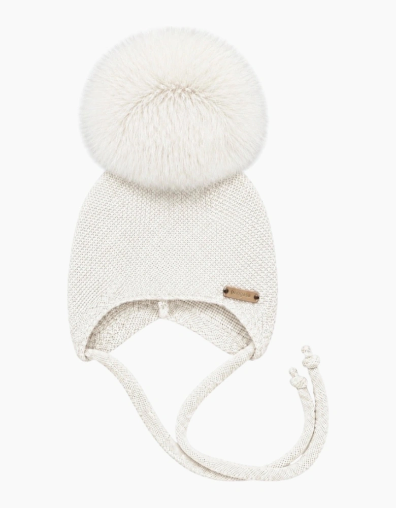 Ivory Knit Faux Fur Tie Hat