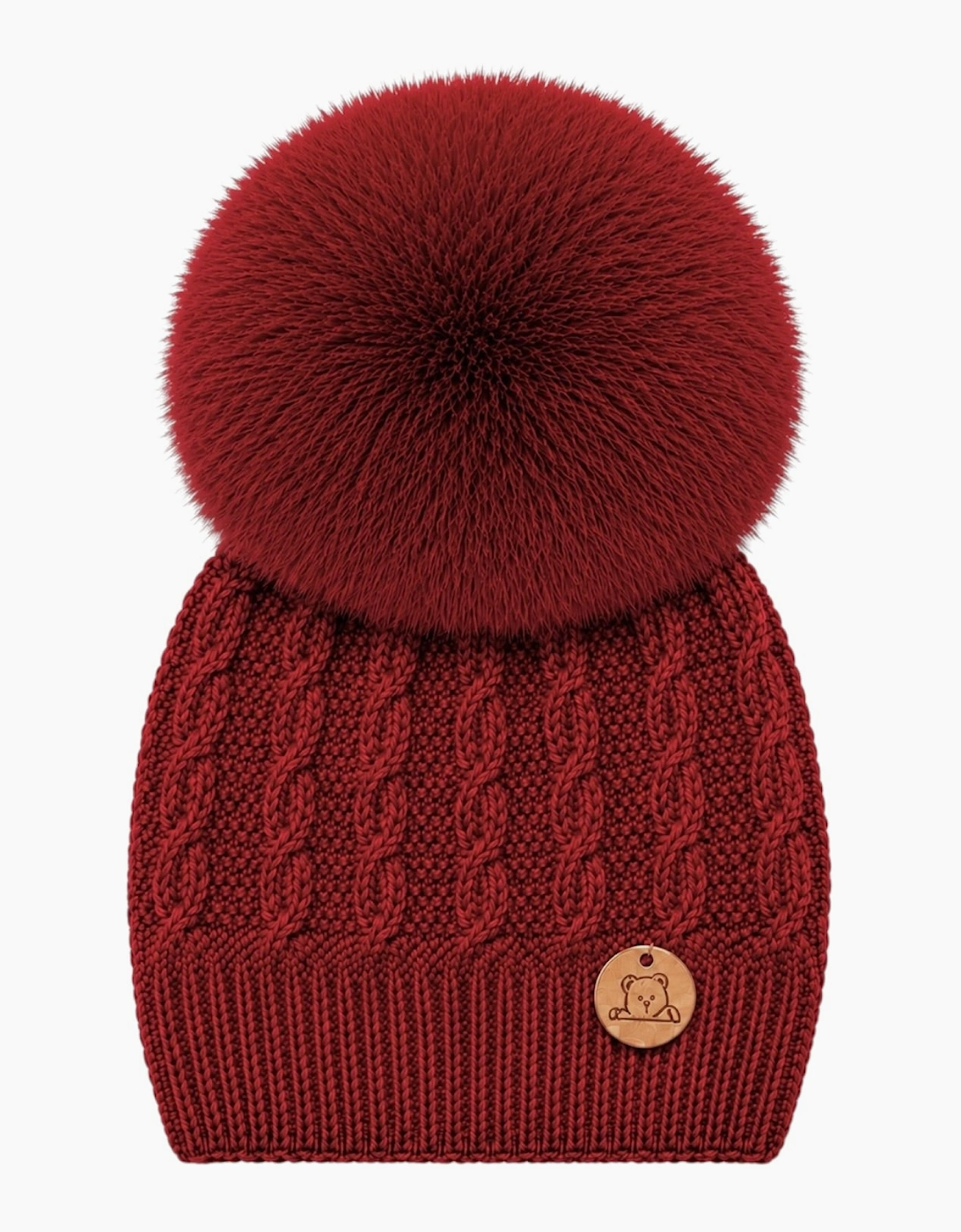 Dark Red Knit Real Fur Cable Hat
