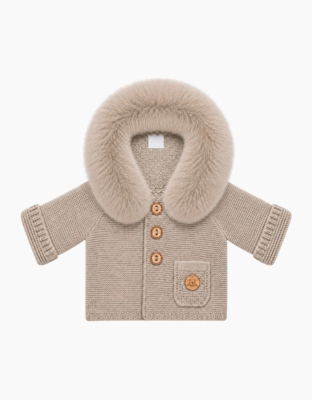 Deep Sand Knit Faux Fur Trim Cardigan