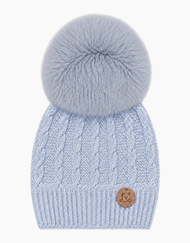 Powder Blue Knit Faux Fur Cable Hat
