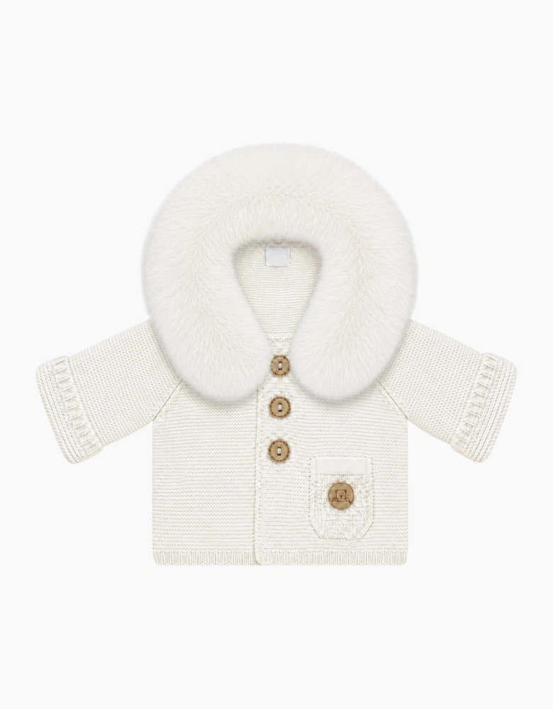 Ivory Knit Faux Fur Trim Cardigan