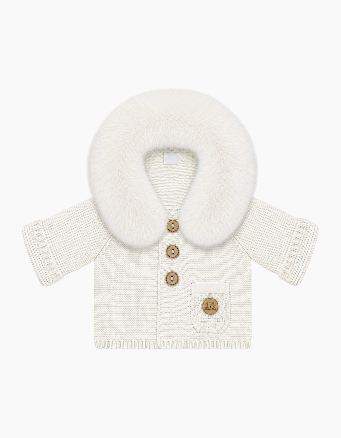 Ivory Knit Faux Fur Trim Cardigan