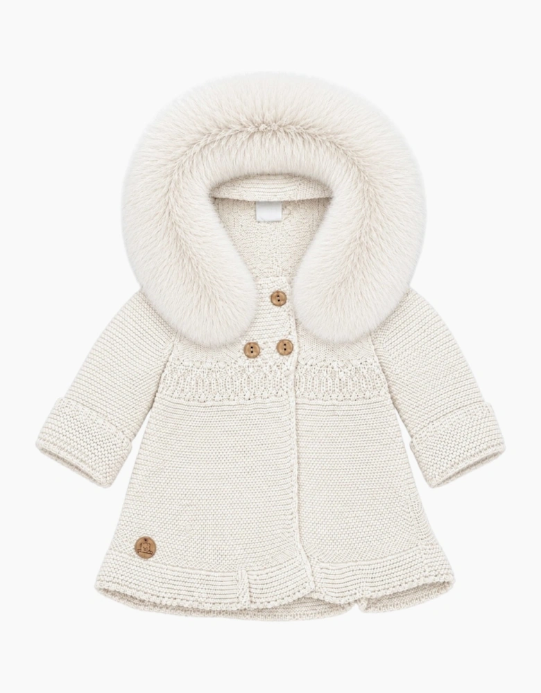 Ivory Knit Real Fur Trim Cardigan