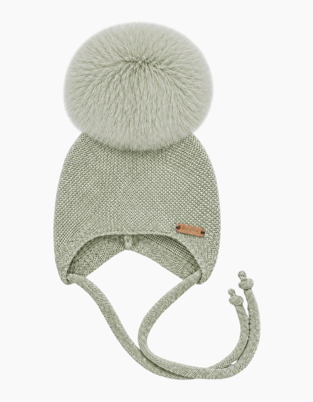 Soft Green Knit Real Fur Tie Hat