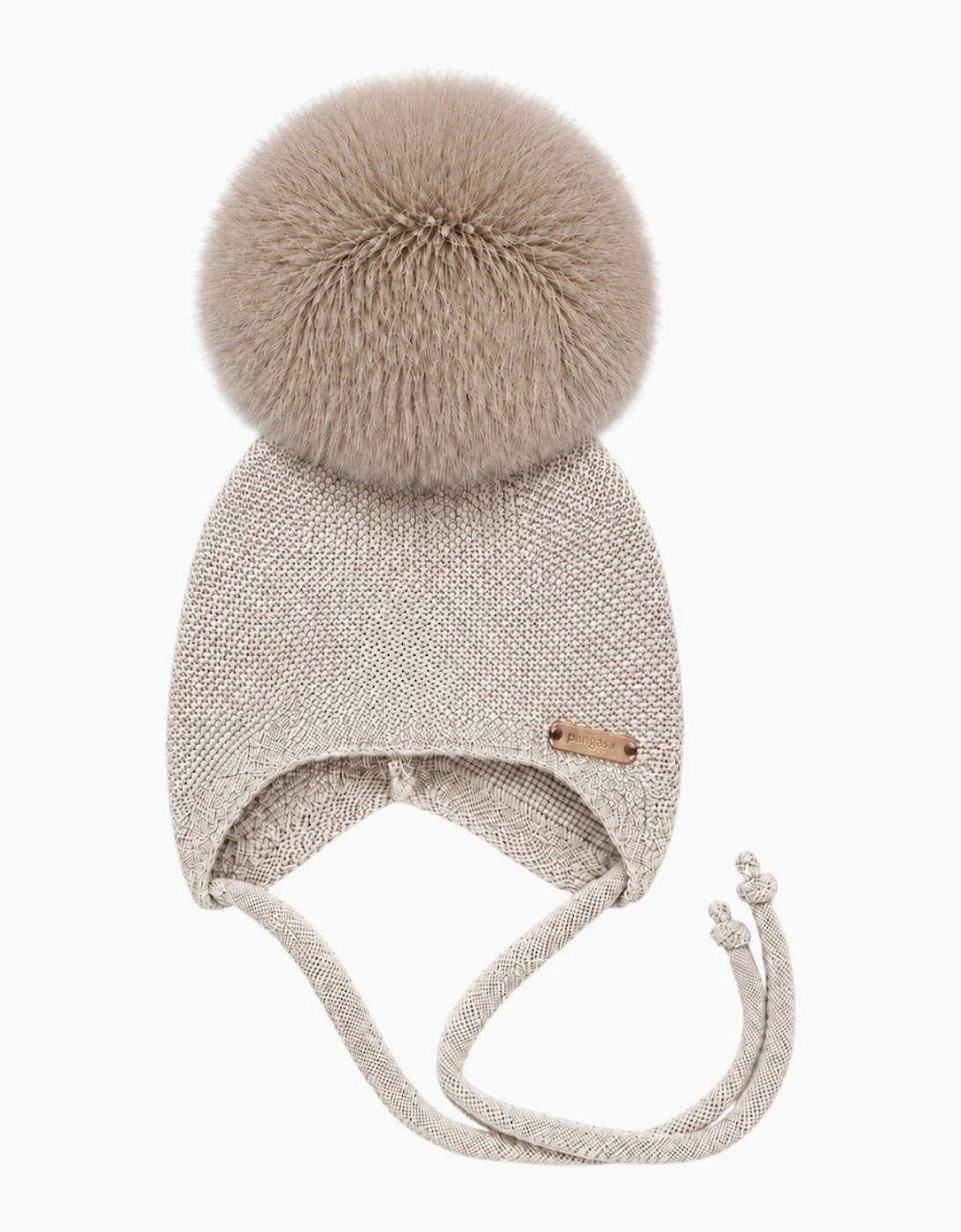 Light Camel Knit Faux Fur Tie Hat