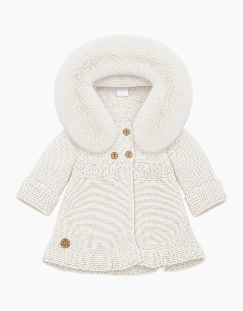 Ivory Knit Faux Fur Trim Cardigan