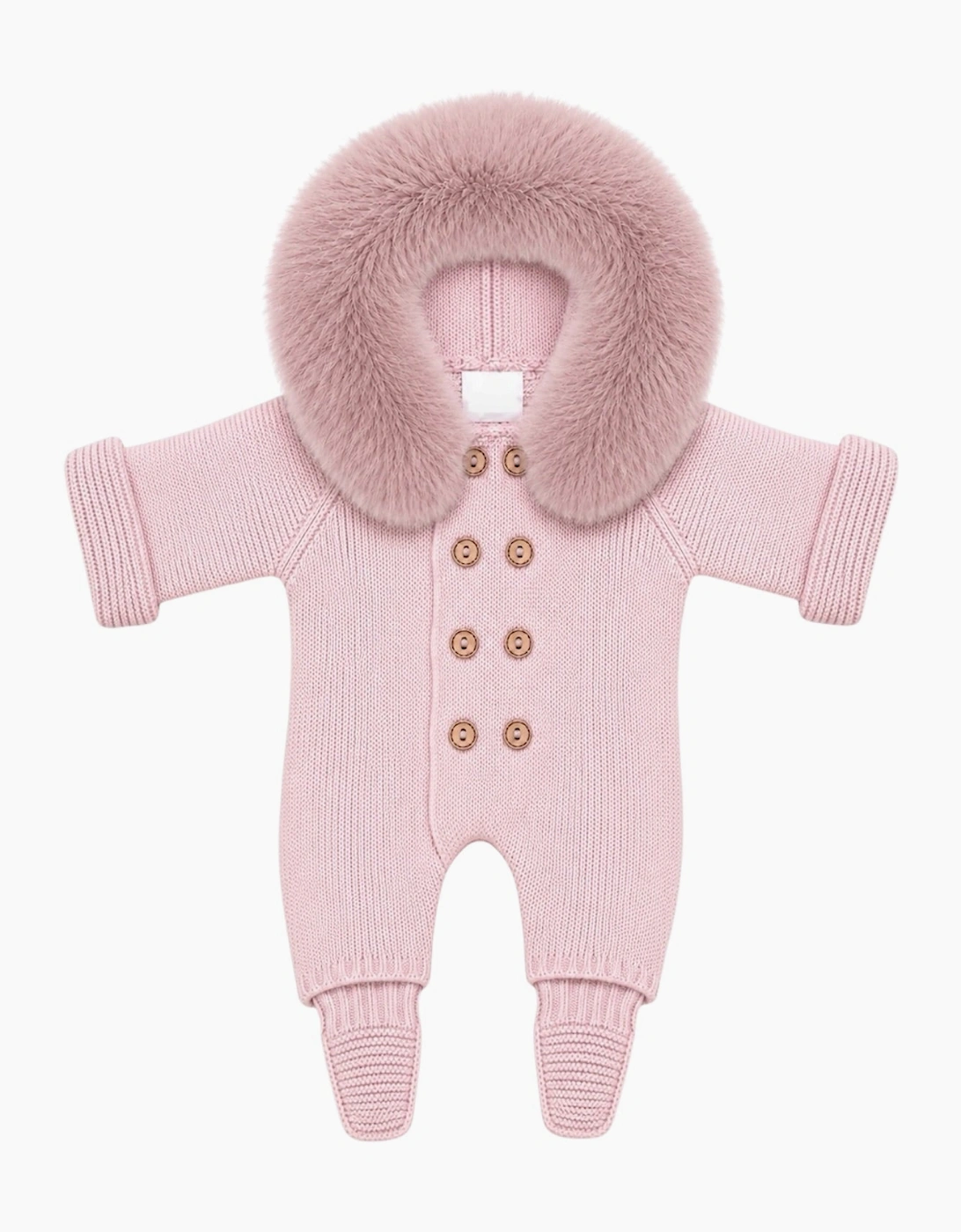 Powder Pink Knit Faux Fur Trim Pramsuit